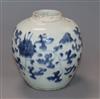 A 17th century Chinese blue and white ovoid jar, unglazed base height 17.5cm                                                           