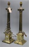 A pair of brass column brass lamps height 59cm                                                                                         