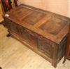 A late 17th century panelled oak coffer W.126cm                                                                                        