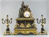 A 19th century French bronze, ormolu and black marble mantel clock, by C. Detouche, 12.5in.                                            