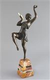 Attributed to G. Limousin. A bronzed metal and ivory figure of a pan pipe dancer, 18in.                                                