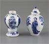 A Chinese blue and white small jar and cover, and a similar small vase, Kangxi period, H. 6.7 and 7.7cm                                