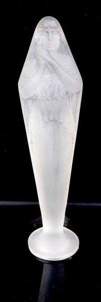 René Lalique. A pre-war statuette - Voilee Mains Jointes, no.828, designed 1919, in original torpedo shaped case, statuette 27.5cm high