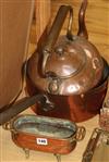 A large copper kettle, a saucepan and a jardiniere                                                                                     