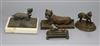 A bronze model of a mastiff, two other figures of dogs and a spelter model of a goat after P J Mene (4),                               