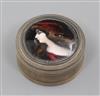 A 19th century French engine turned silver and Limoges enamel circular snuff box and cover, 54mm.                                      