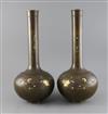 A pair of large Japanese bronze and mixed metal bottle vases, Meiji period, H. 39.5cm                                                  