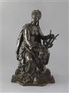 After Bourety. A 19th century French bronze allegorical figure of Music, height 14in.                                                  