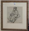 John Melville (1902-1986), Study of a seated woman holding a glass, charcoal, 28cm x 26cm                                              