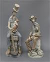 Two Lladro figures, a man with a cat and a man with a violin tallest 44cm                                                              