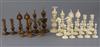 An 18th century Anglo Indian brown stained and natural ivory part chess set, king 5in.                                                 