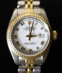 A lady's early 1990's steel and gold Rolex Oyster Perpetual Datejust wrist watch, on a steel and gold Rolex bracelet,                  