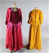 La Bohème: A rail with a mustard velvet bodice and skirt, rust coloured embroidered bodices and skirts, coats and                      