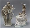 Two Lladro figures of a lady with a dog and a man and boy tallest 35.5cm                                                               