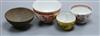 Three Chinese enamelled porcelain tea bowls and a Henan type bowl                                                                      