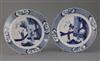 A pair of Chinese blue and white 'ladies' plates, Kangxi period, Diam.21cm                                                             