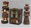 A Chinese hardwood cabinet, a Balinese figure and another figure 31cm                                                                  