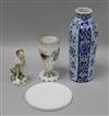 A Bohemian glass vase, a Royal Copenhagen plaque, a Derby figure and a Delft vase                                                      