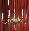 A pair of 17th century style Dutch design six branch ball and column ceiling chandeliers                                               