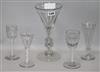 Three opaque twist cordial glasses and a large trumpet glass tallest 23.5cm                                                            