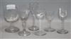 An engraved rummer rated 1860, two opaque twist cordial glasses, two faceted stem glasses and on other tallest 15cm                    