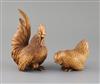 A Chinese boxwood figure of a cockerel and a similar of a hen, late 20th century, H.16cm and 8.5cm                                     