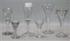 An ale glass, two trumpet glasses, an opaque glass and two toast master glasses tallest 20cm                                           