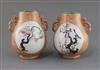 A pair of Chinese faux wood famille rose vases, hu, Qianlong mark, Republic period, H. 15.5cm                                          