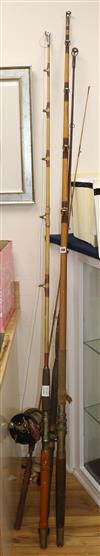 4 sea fishing rods and 3 reels                                                                                                         