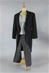 A collection of seven black morning jackets, seventeen stripe trousers and ten mostly grey waistcoats                                  