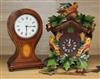 An Edwardian inlaid mahogany timepiece and a cuckoo clock tallest 23.5cm                                                               