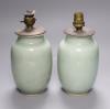 A pair of Chinese celadon vases, now as lamps, Yongzheng mark to base but later, height 19cm excl. electrical fittings                                                                                                      