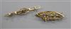 Two early 20th century 15ct gold and gem set bar brooches.                                                                             