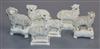 Three pairs of Staffordshire porcelain figures of a ram and ewe, c.1830-50, H. 6.3cm - 9cm                                             