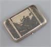 A late 19th century Russian 84 zolotnik silver and niello cigarette case, gross 126 grams.                                             