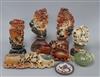 Assorted Chinese soapstone carvings, a Bowenite bowl and a cloisonne dish tallest 27cm                                                 