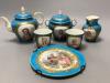 A 19th century Sevres style porcelain part tea set, largest diameter 16cm                                                                                                                                                   