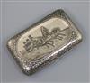 A late 19th century Russian 84 zolotnik silver and niello cigarette case by Gustav Klingert, gross 161 grams.                          