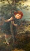 Louisa Starr-Canzigni (1845-1909) Portrait of a Scottish? girl beside a pine tree 46 x 28in.                                           