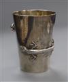 A Chinese white metal 'lizard and beetle' beaker, 70mm.                                                                                