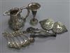 A Chinese cream jug and a small group of mixed metal items.                                                                            