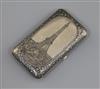 A late 19th century Russian 84 zolotnik silver and niello cigarette case, decorated with a view of the Eiffel Tower, gross 83 grams.   