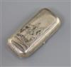 A 19th century Russian 84 zolotnik small silver and niello cigarette case, decorated with a soldier, gross 85 grams.                   