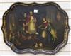 B. Walton & Co. [of Wolverhampton] A mid Victorian shaped oval papier mache tray, ptd with interior scene (cracked)                    