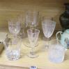 A collection of nine assorted antique etched and cut drinking glasses, tallest 22cm                                                                                                                                         