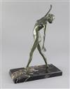 An early 20th century French bronze figure of a dancing female nude, height 14.75in.                                                   