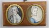 A pair of George III portrait miniatures of Sir Phillip and Lady Monoux of Wooton House, Bedford 3.5 x 2.75cm.                         