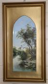 J.E. Bonner, pair of oils on card, lake scenes, signed and dated '82, 43 x 19cm                                                        