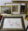 Five assorted paintings and prints including an oil still life of fruit                                                                