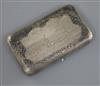 A mid 19th century Russian 84 zolotnik part engine turned silver and niello cigarette case.                                            